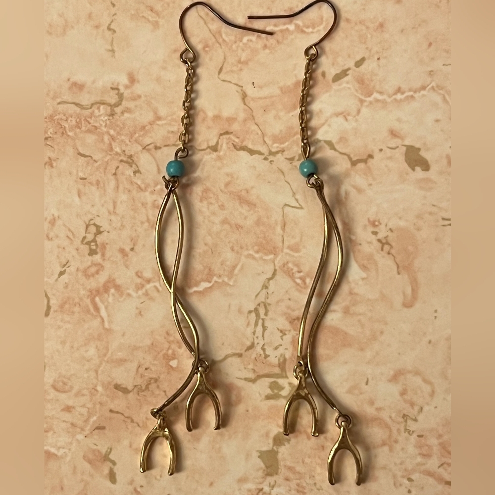 Chic Gold Wishbone Dangle Earrings